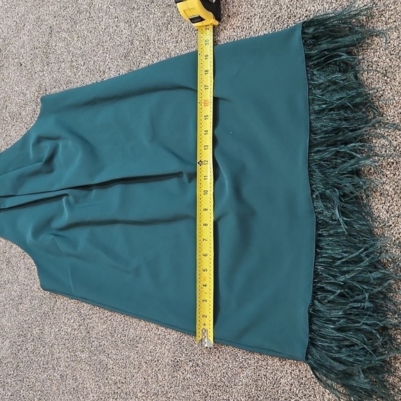 NEW Aidan Mattox Feather Trimmed Crepe cocktail Trapeze halter forest Dress sz 6 - Picture 5 of 11